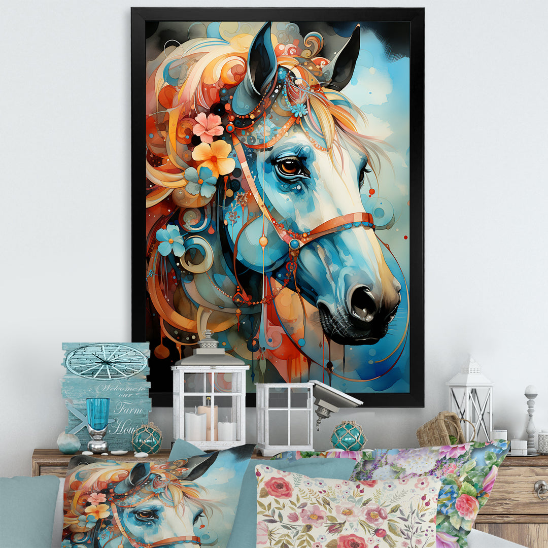 Whimsical Of A Flower Horse Cantering In Fog - Horse Wall Art Prints