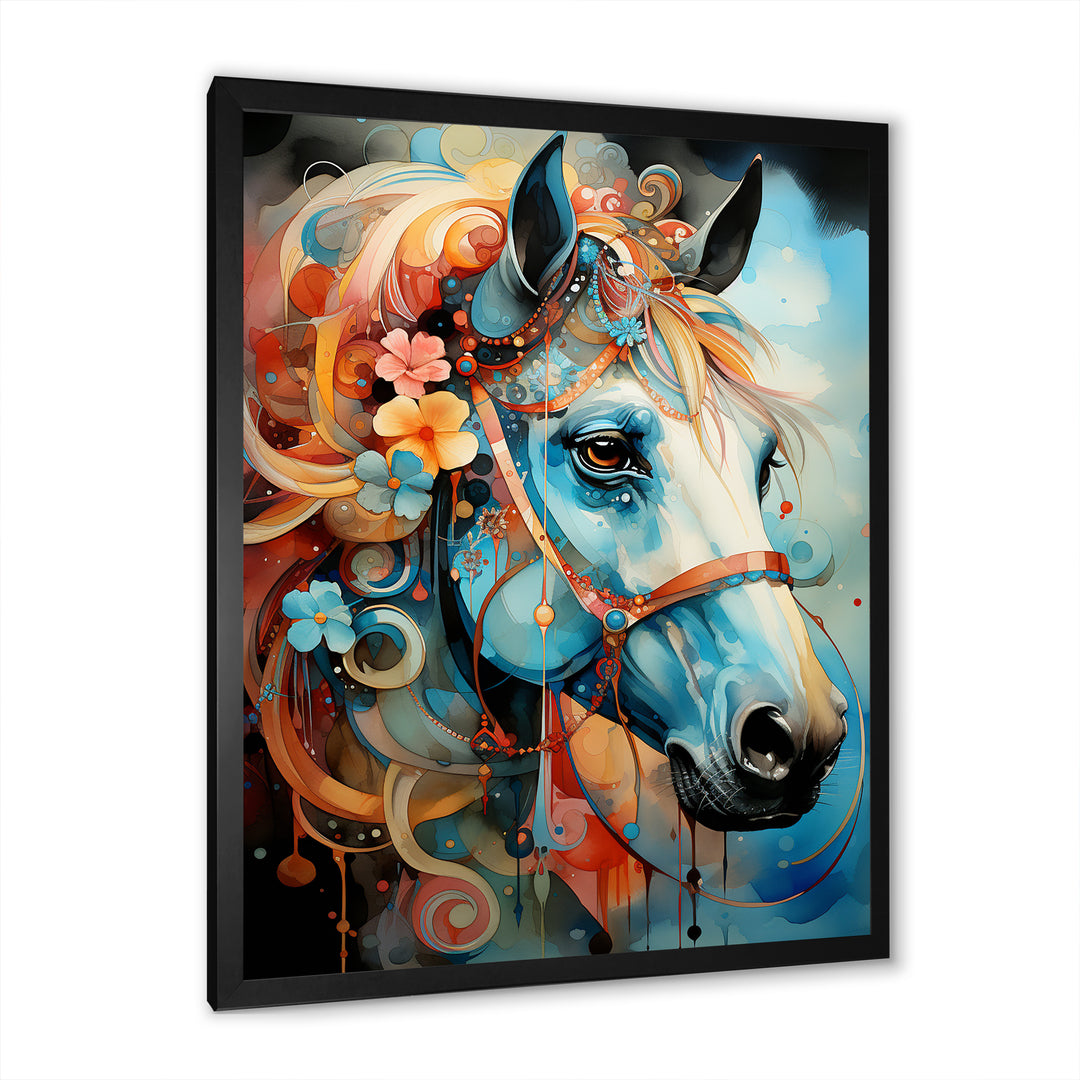 Whimsical Of A Flower Horse Cantering In Fog - Horse Wall Art Prints