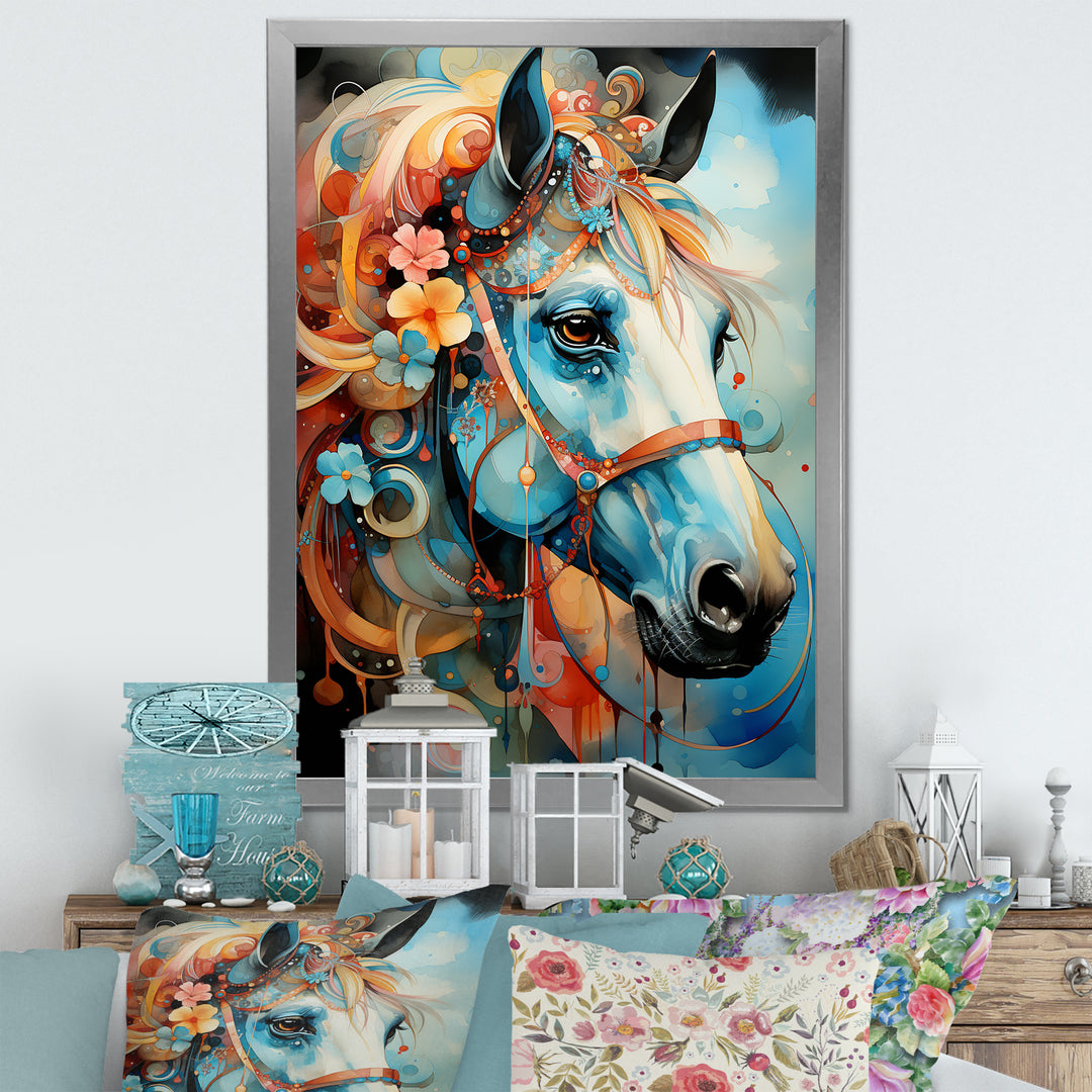 Whimsical Of A Flower Horse Cantering In Fog - Horse Wall Art Prints