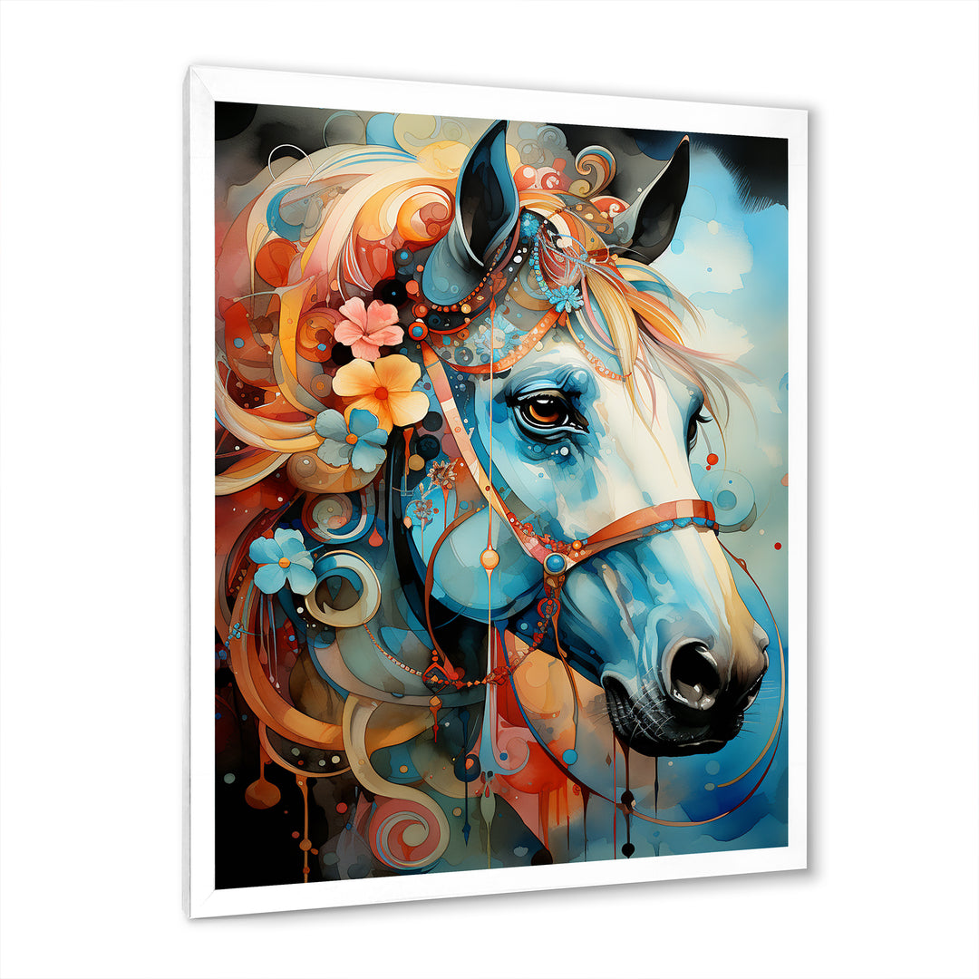Whimsical Of A Flower Horse Cantering In Fog - Horse Wall Art Prints