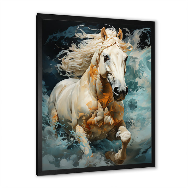 Whimsical Of A Horse Cantering In Fog - Beige Horse Wall Art