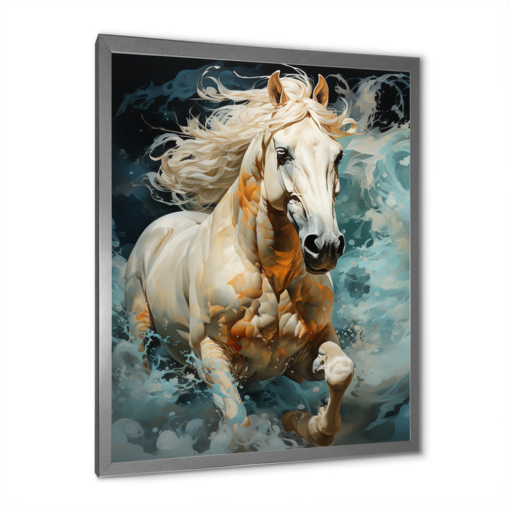 Whimsical Of A Horse Cantering In Fog - Beige Horse Wall Art