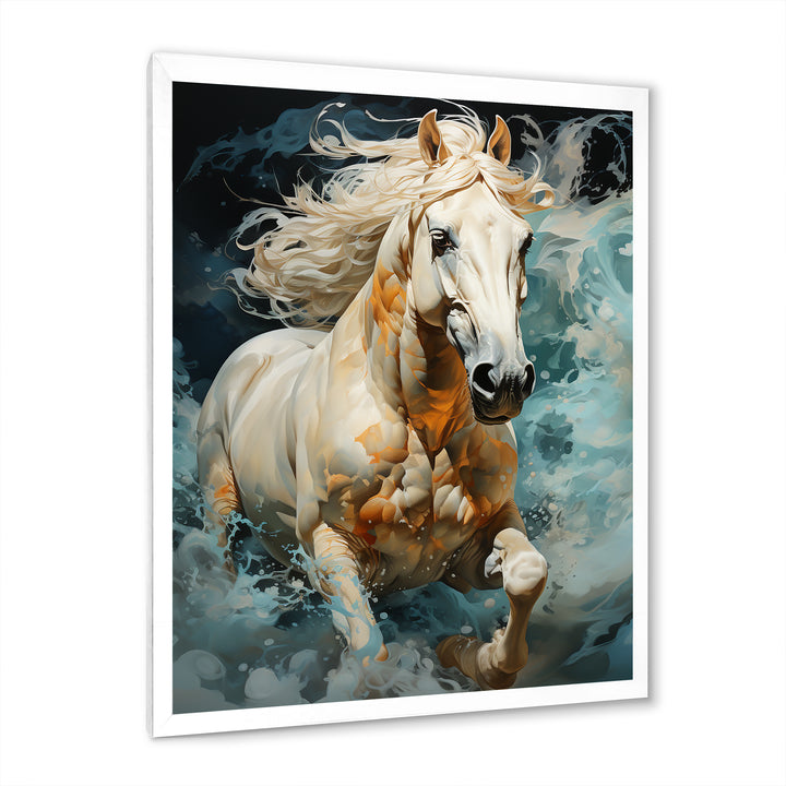 Whimsical Of A Horse Cantering In Fog - Beige Horse Wall Art