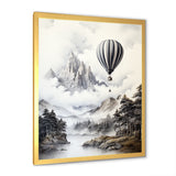 Monochrome Mountain Balloon Flight - Hot Air Balloon Canvas Wall Art
