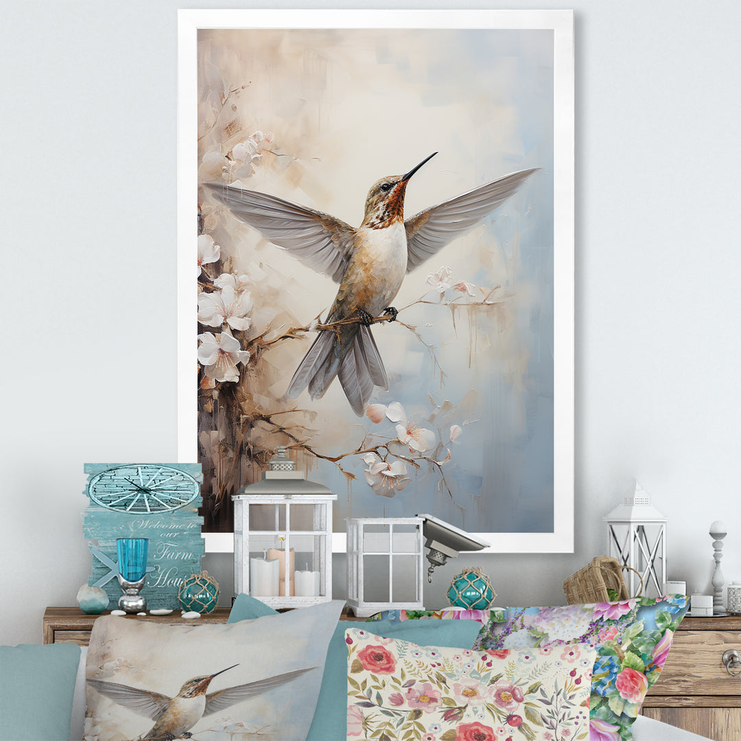 Fluttering Floral Hummingbird - Hummingbird Framed Canvas Art