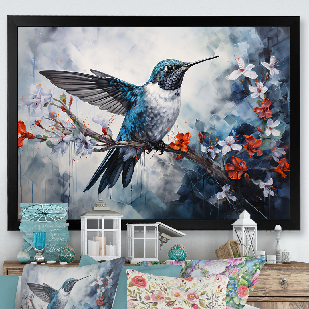 Hummingbird Floral Harmony - Hummingbird Large Canvas Wall Art
