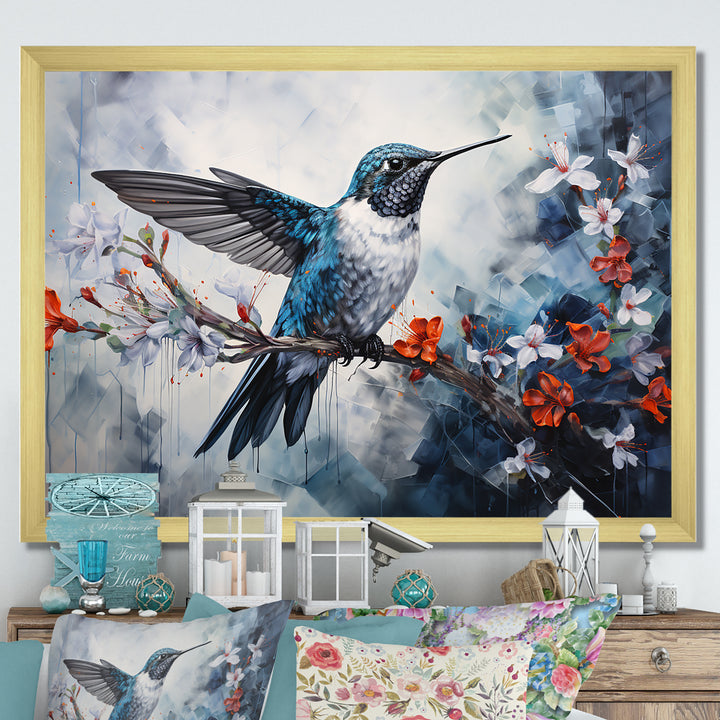 Hummingbird Floral Harmony - Hummingbird Large Canvas Wall Art