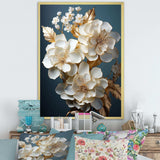 Baroque Hydrangea White And Gold I - Floral Canvas Wall Art