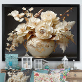 Baroque Hydrangea White And Gold VII - Floral Canvas Wall Art