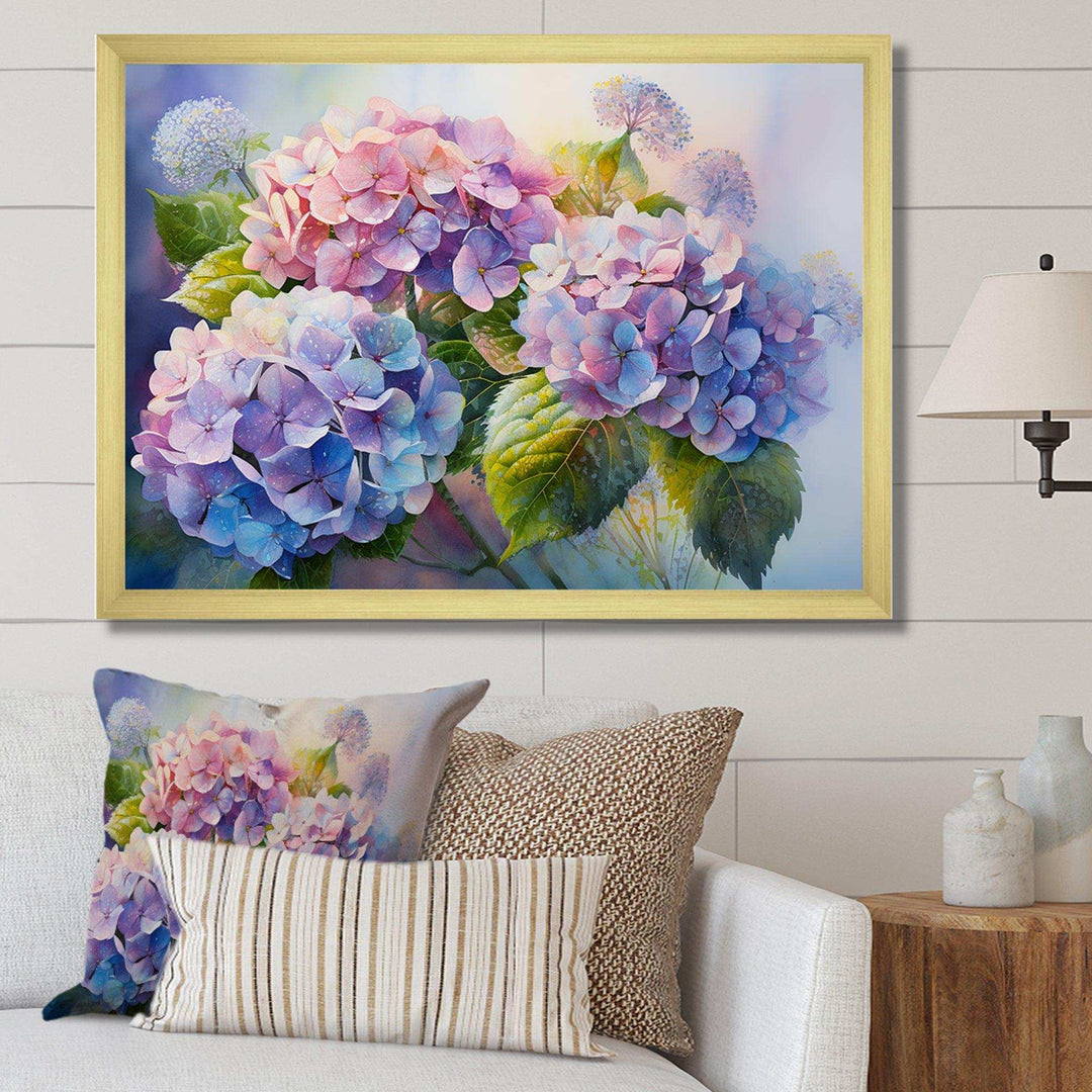 Pink And Purple Hydrangea Sunset - Floral Canvas Wall Art