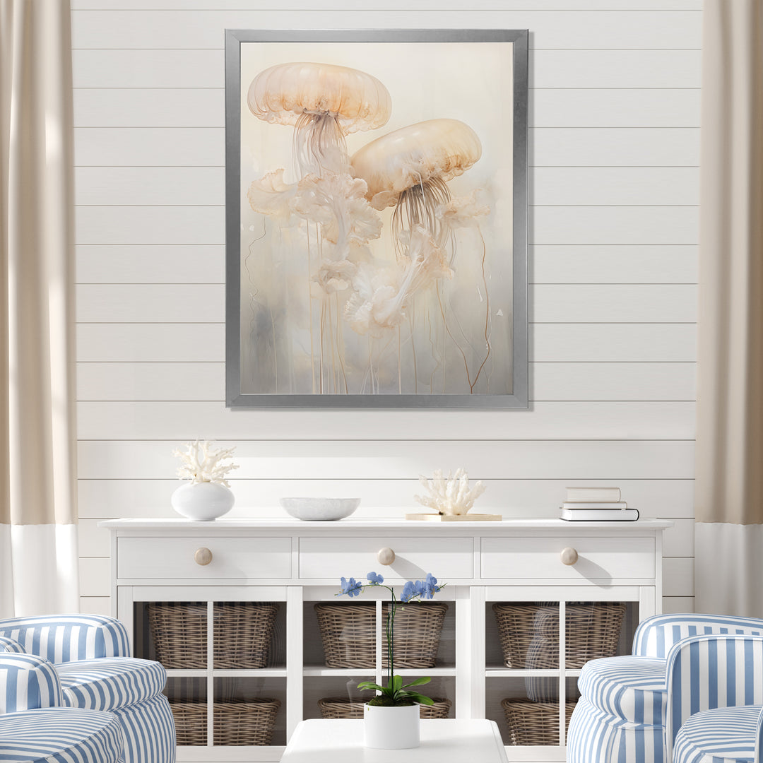 Minimalism White Jellyfish Dreams - Jellyfish Canvas Wall Art