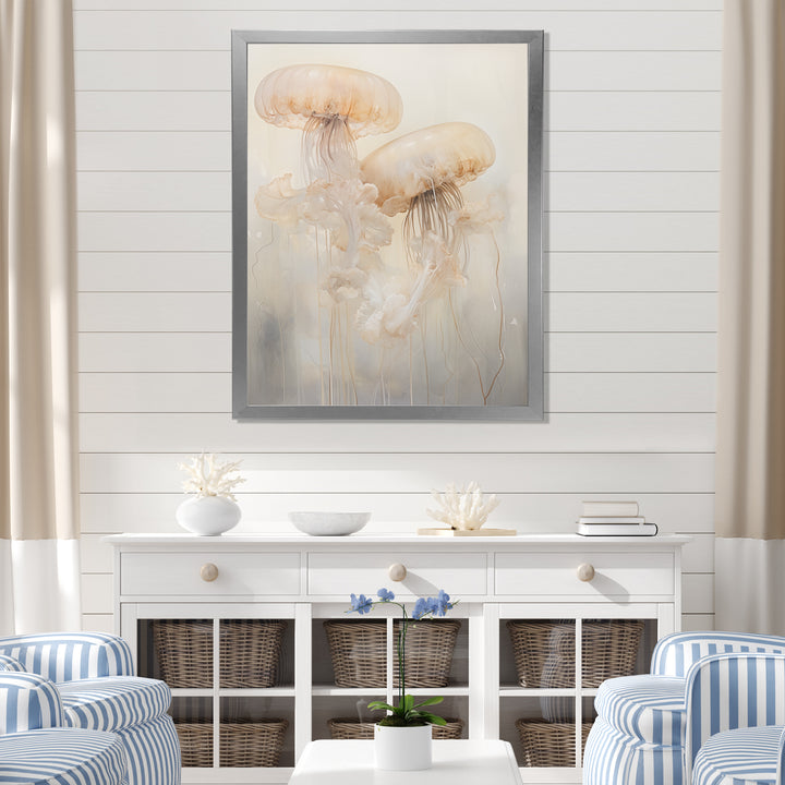 Minimalism White Jellyfish Dreams - Jellyfish Canvas Wall Art