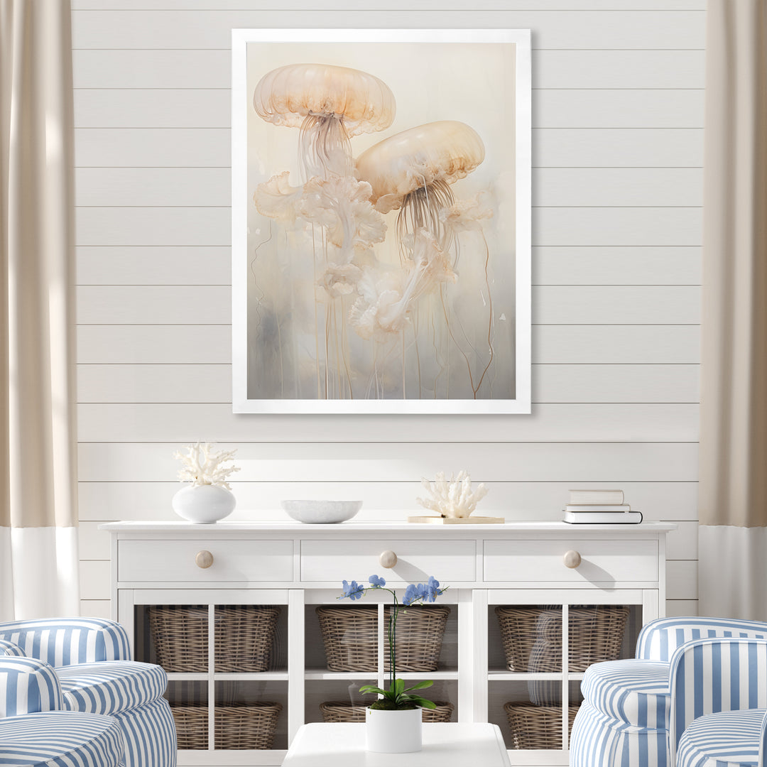 Minimalism White Jellyfish Dreams - Jellyfish Canvas Wall Art