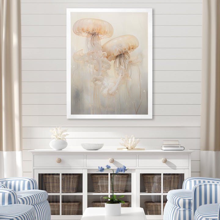 Minimalism White Jellyfish Dreams - Jellyfish Canvas Wall Art
