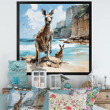 Kangaroo Family In Australia Coast - Blue Kangaroo Wall Art