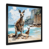 Kangaroo Family In Australia Coast - Blue Kangaroo Wall Art