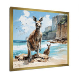 Kangaroo Family In Australia Coast - Blue Kangaroo Wall Art