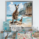 Kangaroo Family In Australia Coast - Blue Kangaroo Wall Art