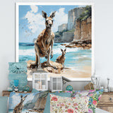 Kangaroo Family In Australia Coast - Blue Kangaroo Wall Art