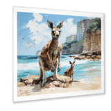 Kangaroo Family In Australia Coast - Blue Kangaroo Wall Art