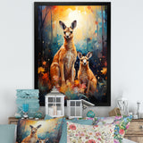 Cute Kangaroo Flower Oasis - Kangaroo Framed Canvas Art