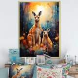 Cute Kangaroo Flower Oasis - Kangaroo Framed Canvas Art