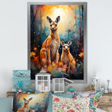Cute Kangaroo Flower Oasis - Kangaroo Framed Canvas Art