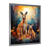 Cute Kangaroo Flower Oasis - Kangaroo Framed Canvas Art
