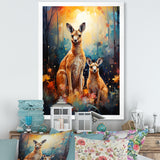 Cute Kangaroo Flower Oasis - Kangaroo Framed Canvas Art