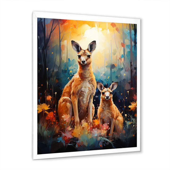 Cute Kangaroo Flower Oasis - Kangaroo Framed Canvas Art