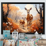 Wild Deer Golden Flower Kingdom - Deer Living Room Wall Art