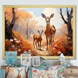 Wild Deer Golden Flower Kingdom - Deer Living Room Wall Art