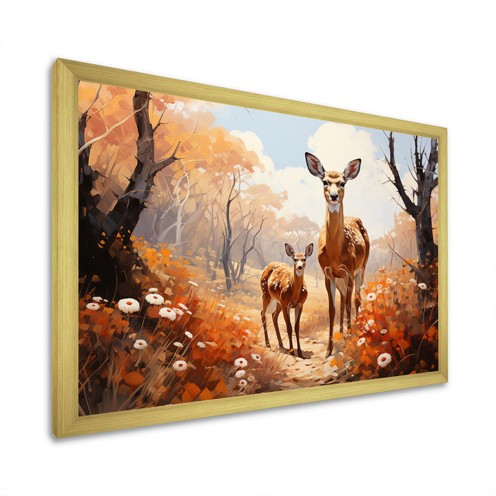 Wild Deer Golden Flower Kingdom - Deer Living Room Wall Art