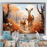 Wild Deer Golden Flower Kingdom - Deer Living Room Wall Art