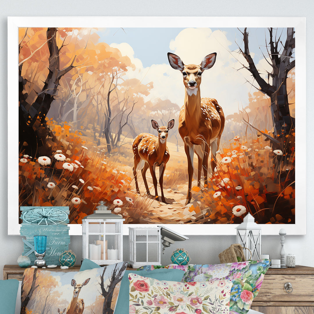 Wild Deer Golden Flower Kingdom - Deer Living Room Wall Art