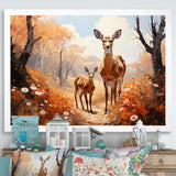 Wild Deer Golden Flower Kingdom - Deer Living Room Wall Art