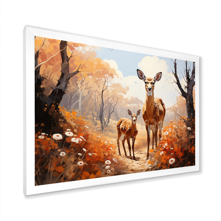 Wild Deer Golden Flower Kingdom - Deer Living Room Wall Art