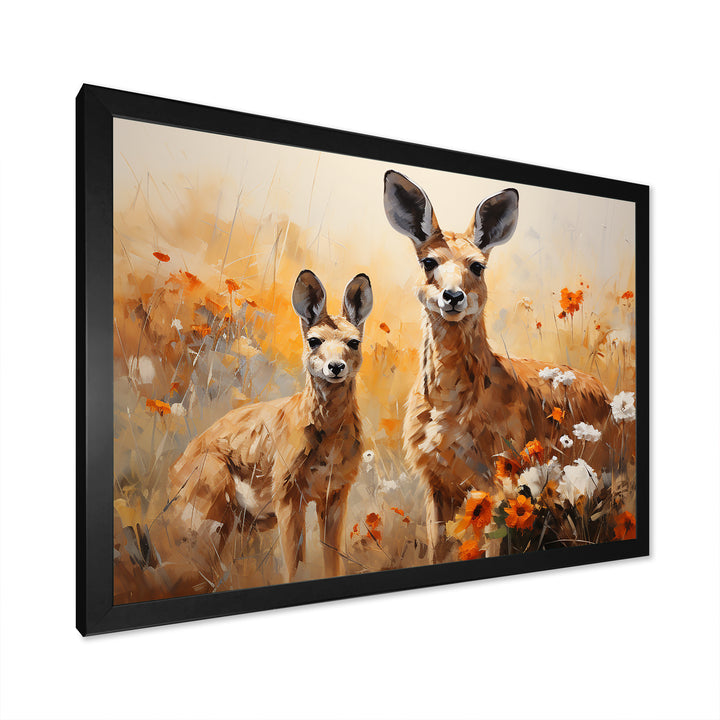 Kangaroo Golden Blooms Outback - Kangaroo Bedroom Wall Art