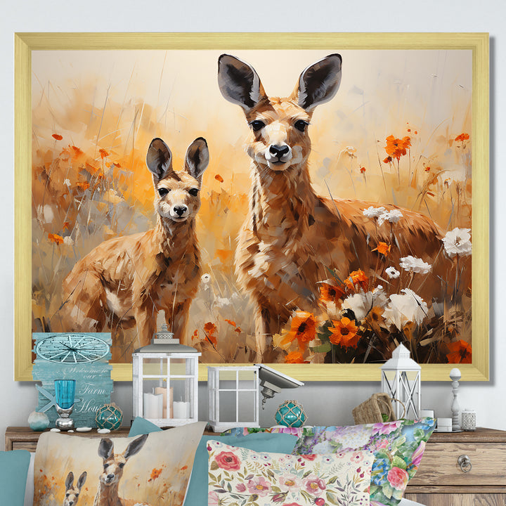 Kangaroo Golden Blooms Outback - Kangaroo Bedroom Wall Art
