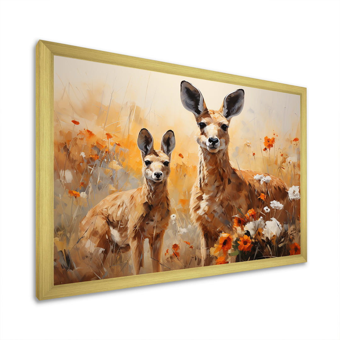 Kangaroo Golden Blooms Outback - Kangaroo Bedroom Wall Art