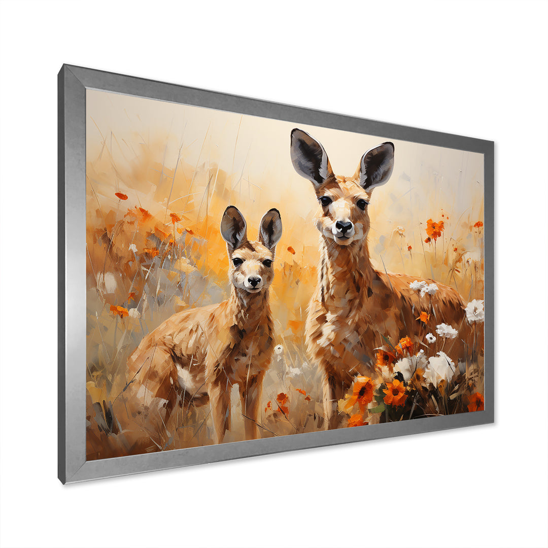 Kangaroo Golden Blooms Outback - Kangaroo Bedroom Wall Art