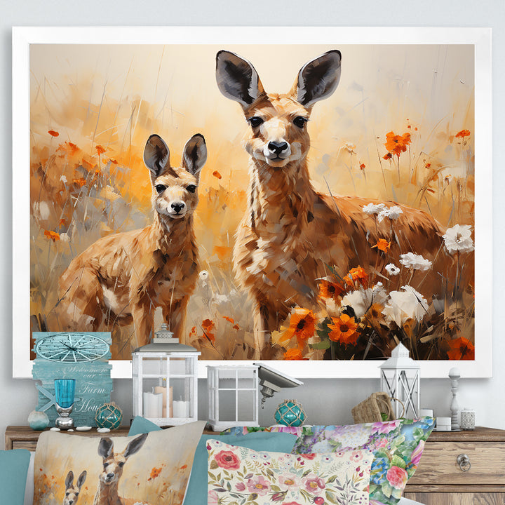 Kangaroo Golden Blooms Outback - Kangaroo Bedroom Wall Art