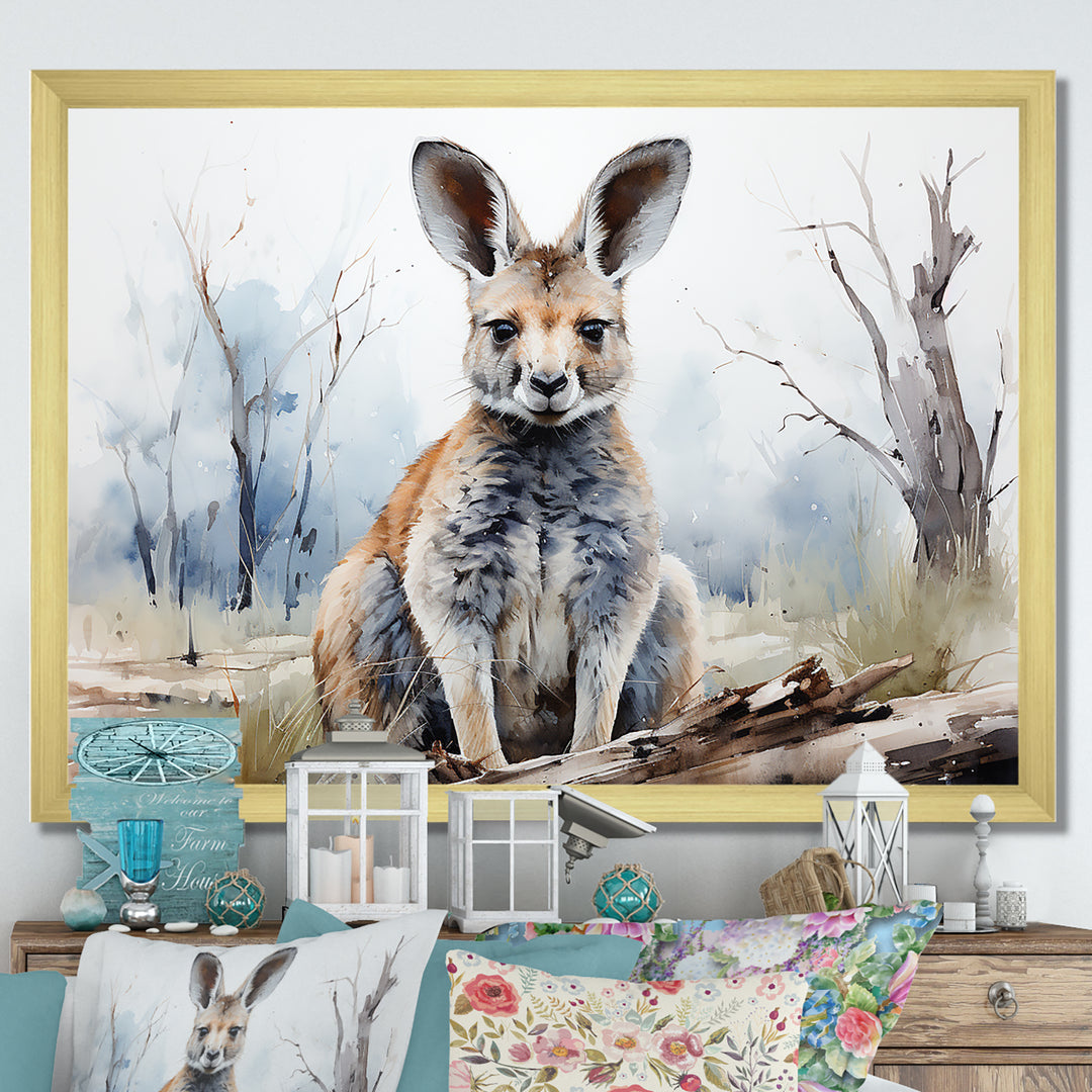 Minimalism Kangaroo Portrait - Kangaroo Canvas Wall Art