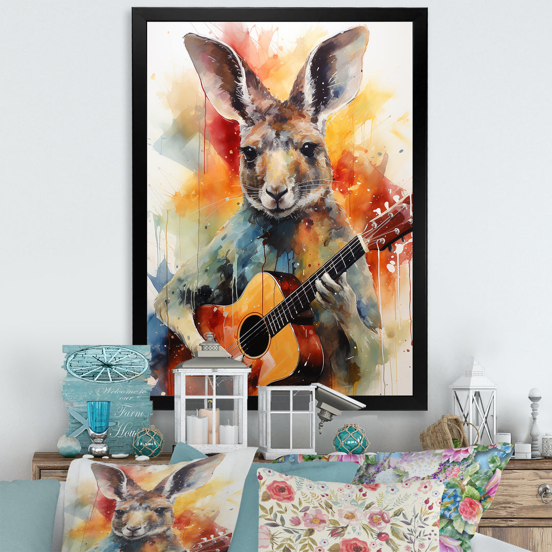 Colorful Kangaroo Playing Guitar - Kangaroo Wall Art Prints
