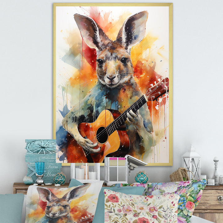 Colorful Kangaroo Playing Guitar - Kangaroo Wall Art Prints