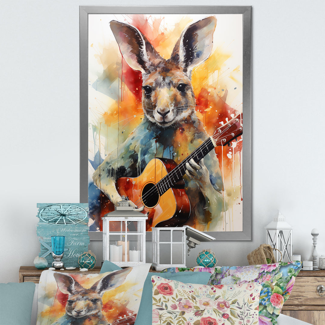 Colorful Kangaroo Playing Guitar - Kangaroo Wall Art Prints