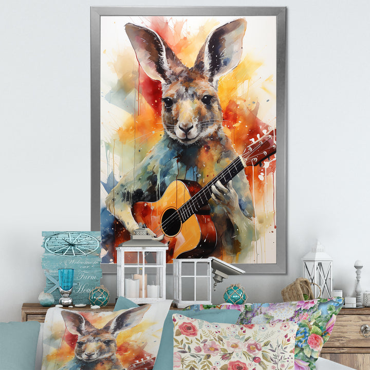 Colorful Kangaroo Playing Guitar - Kangaroo Wall Art Prints