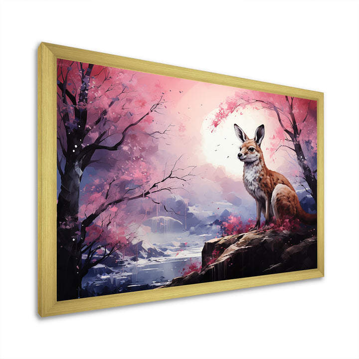 Moonlight Kangaroo Landscape - Pink Kangaroo Wall Art