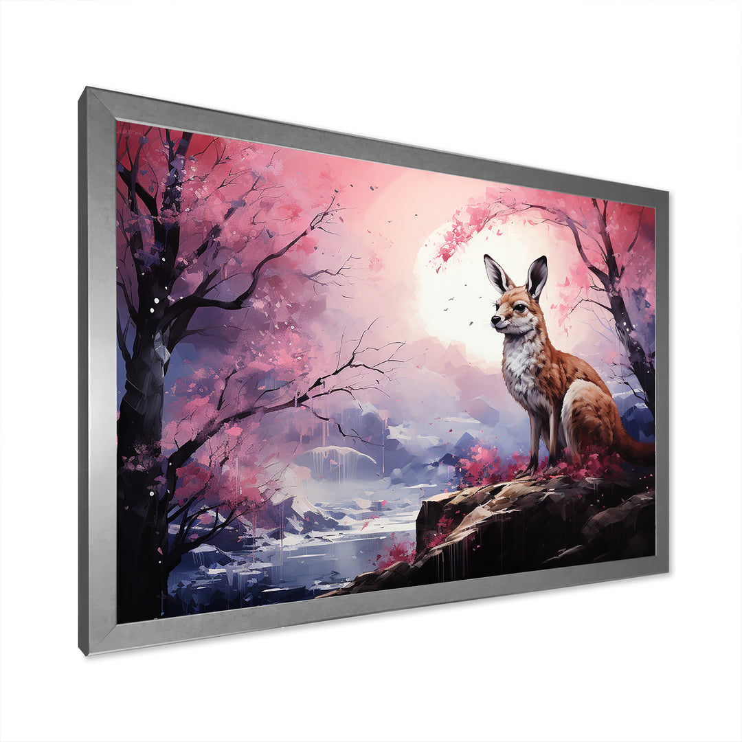Moonlight Kangaroo Landscape - Pink Kangaroo Wall Art