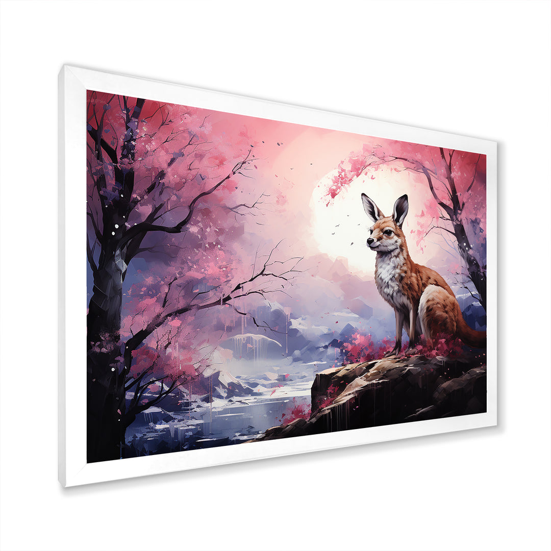Moonlight Kangaroo Landscape - Pink Kangaroo Wall Art
